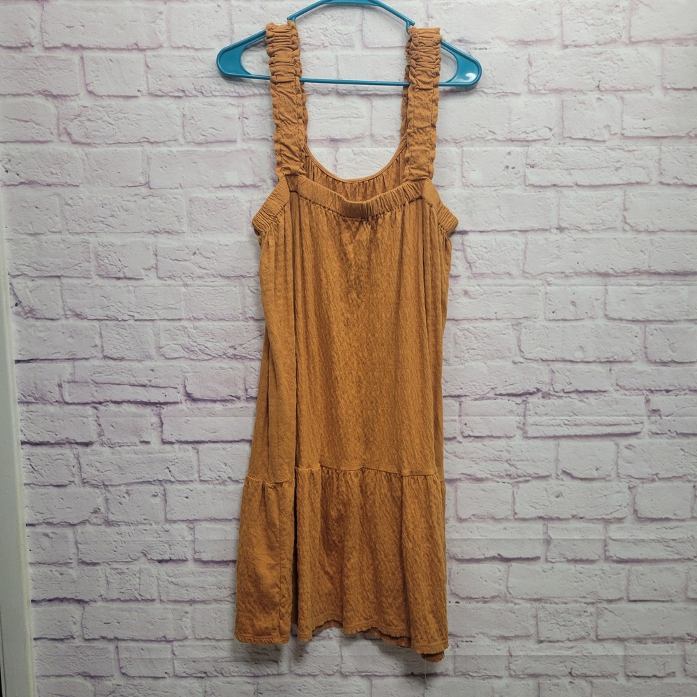 Wonderly Orange Tiered‎ Babydoll Mini Dress XL Ruched Strap Boho Y2K Cottagecore - Picture 2 of 8